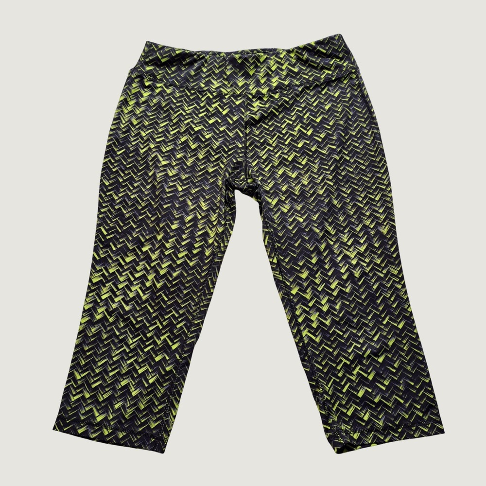 Danskin Now Capri Leggings Womens L 12-14 Neon Green Black‎ Excellent Dri-More